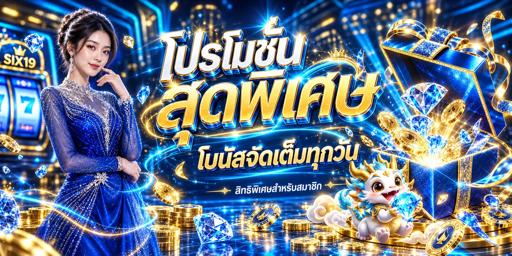 โปรโมชั่น SIX19 โทนสีน้ำเงินทองพร้อมตัวละครเกม